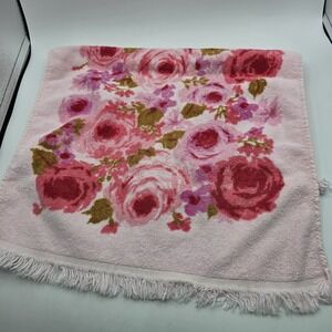 Vintage Fashion Manor Floral Rose  Hand Towel 26x15 &  Pink Red 70s